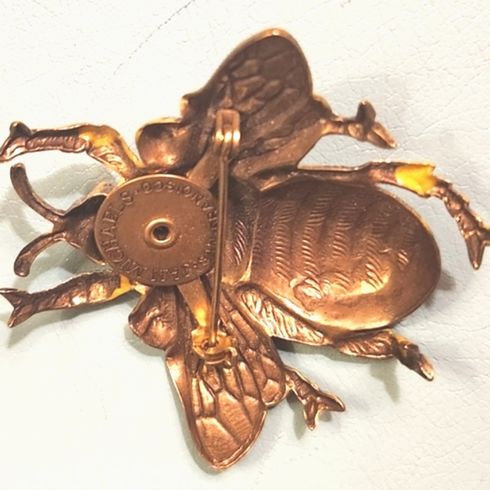 80s BEE Pin JAN MICHAELS SF Insect Bug Scarab Beetle Golden Brass Brooch 2" EVC - Picture 13 of 16
